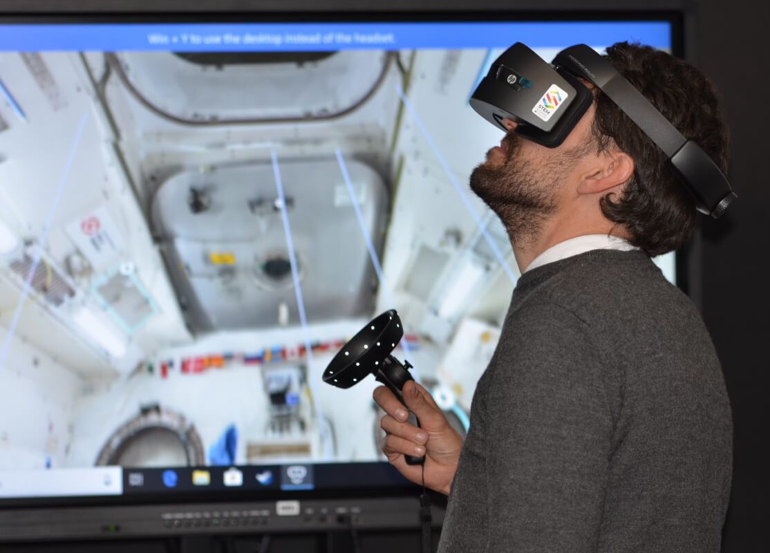 Person using virtual reality headset